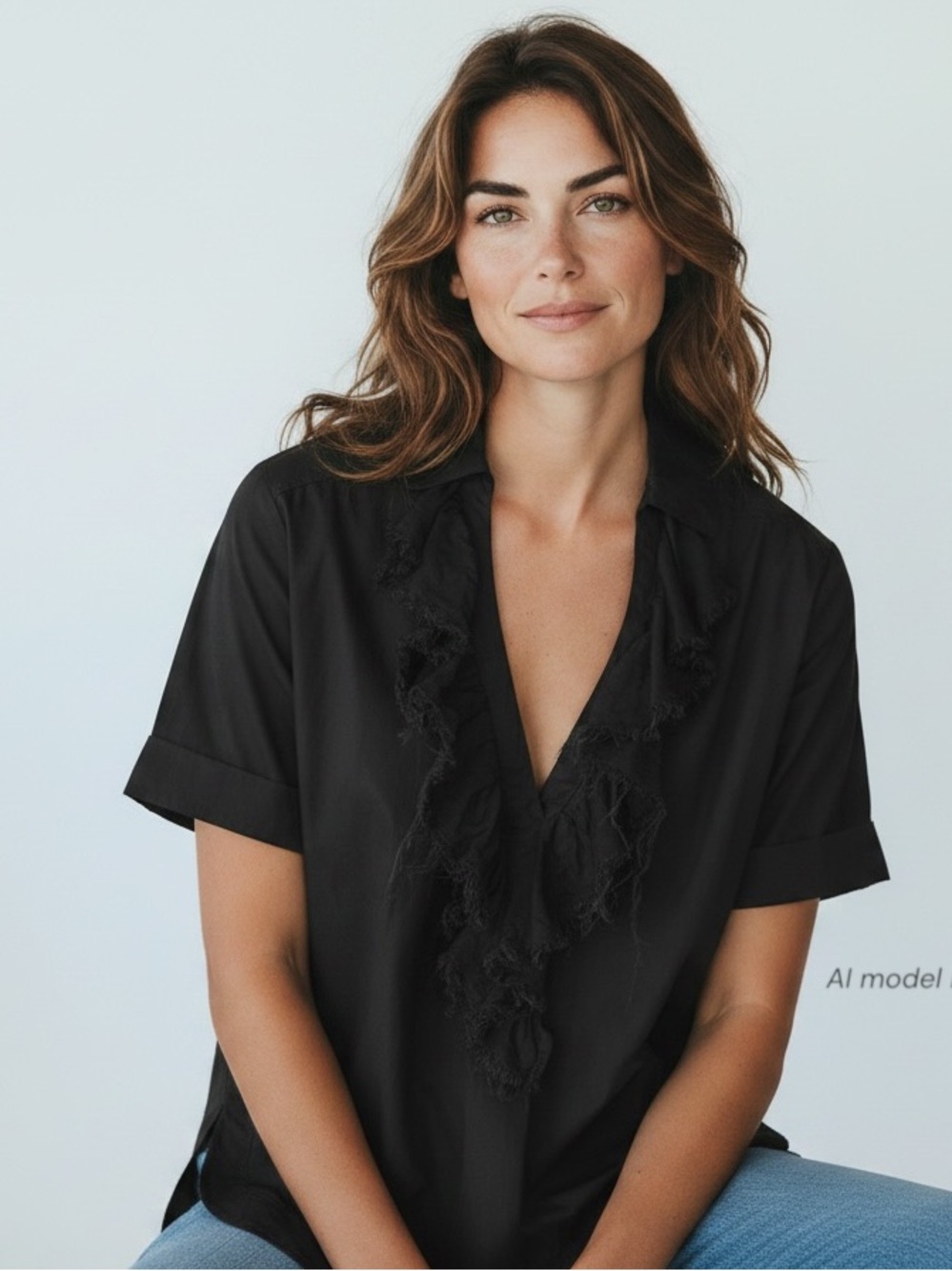 Anthropologie Pilcro Shirt Women Small Black Oversized Raw Edge Ruffled Cuffed